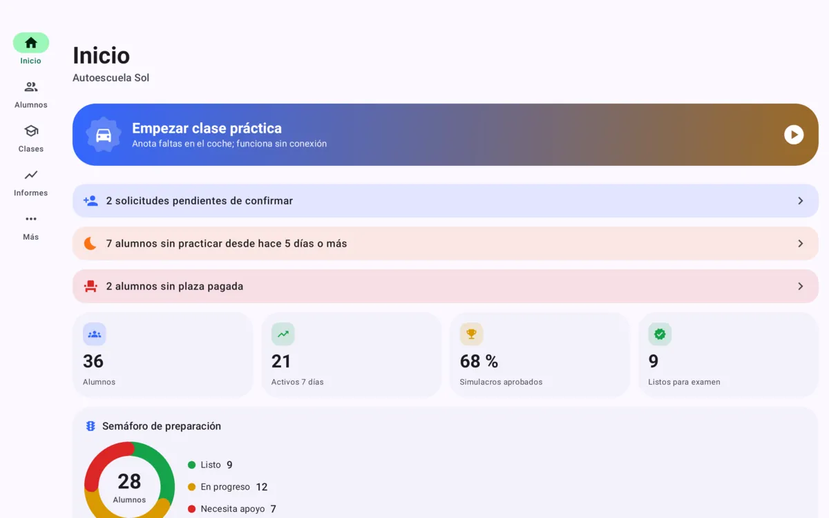 App Aula no tablet Android: início em modo paisagem