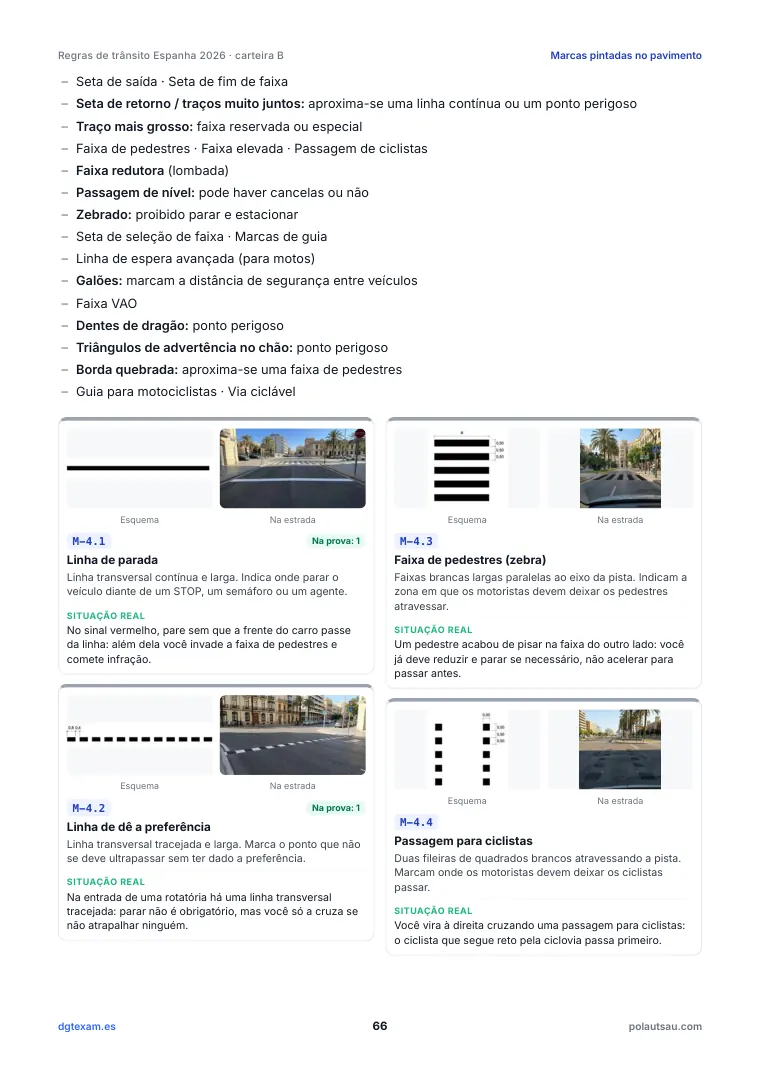 Marcas viárias com esquema e vista da estrada