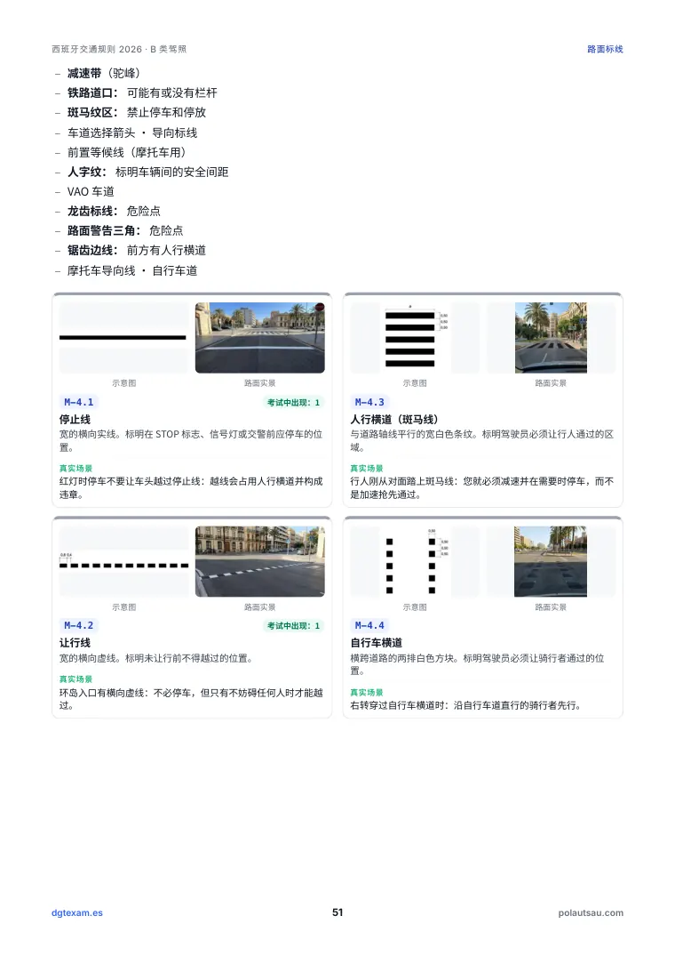 路面标线，附示意图和路面视角