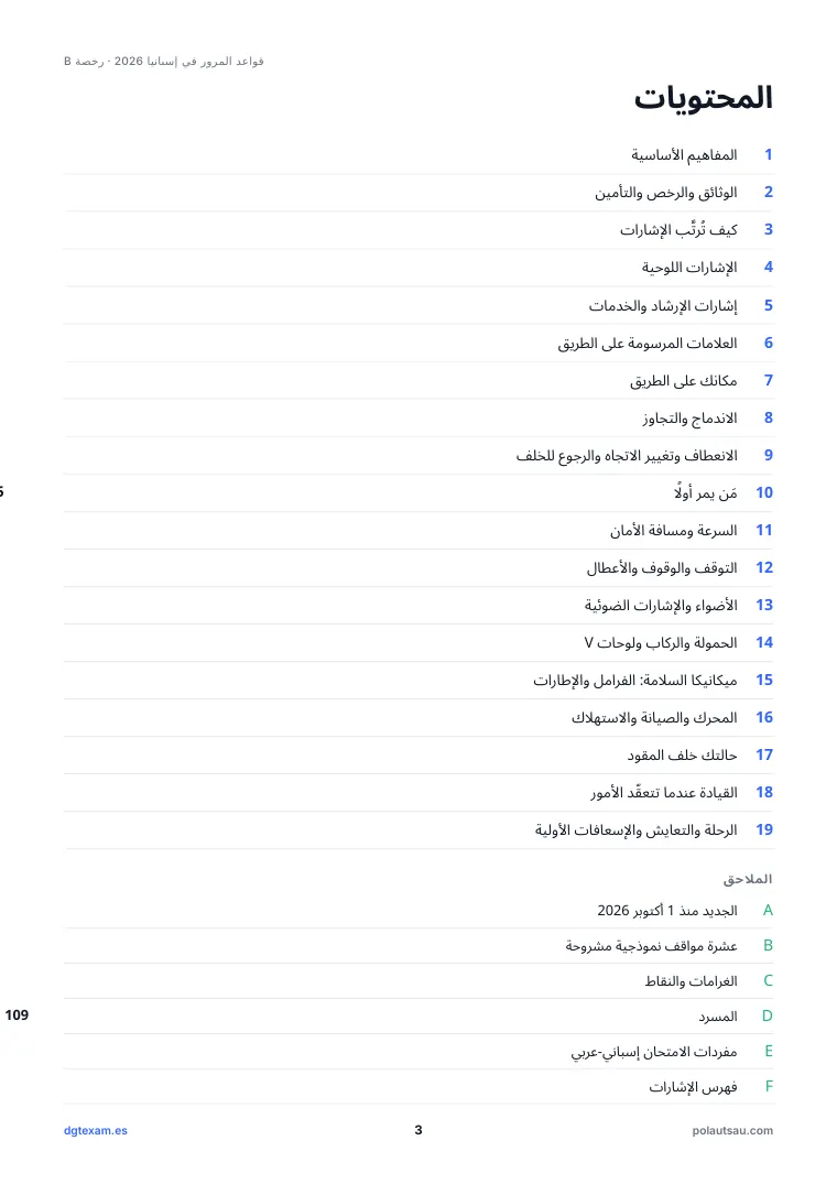 المحتويات في صفحة واحدة مع روابط لكل موضوع