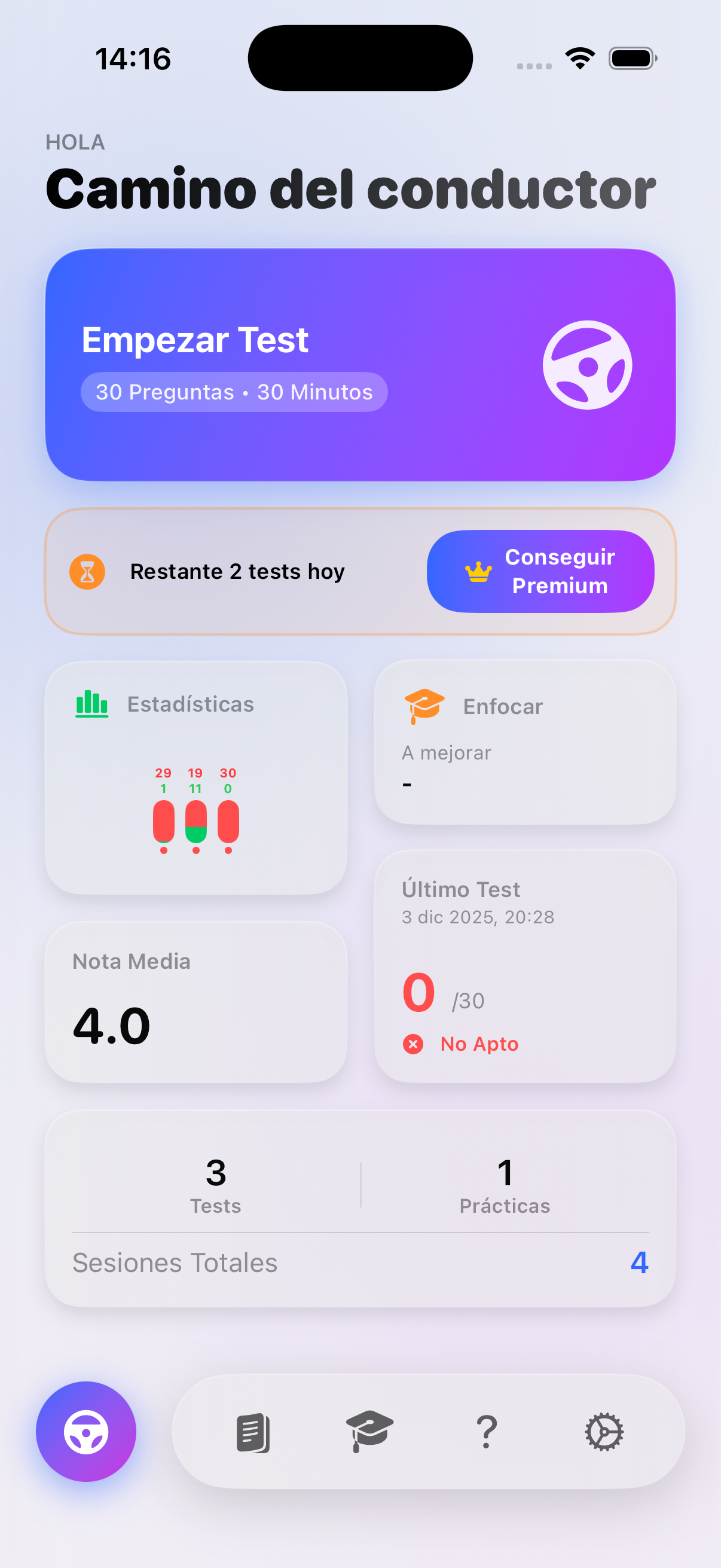 DGT Exam Mode Screen - My DGT Test App